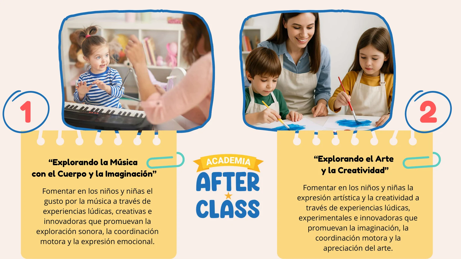Talleres: Explorando la Música con el Cuerpo y la Imaginación · Explorando el Arte y la Creatividad.