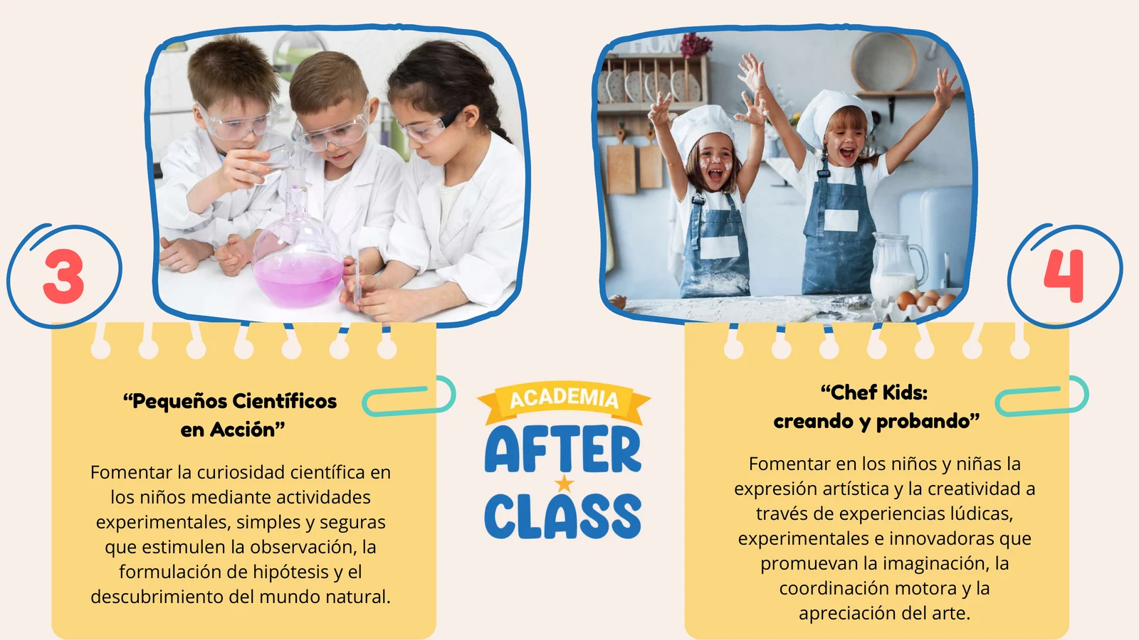 Talleres: Pequeños Científicos en Acción · Chef Kids: creando y probando.